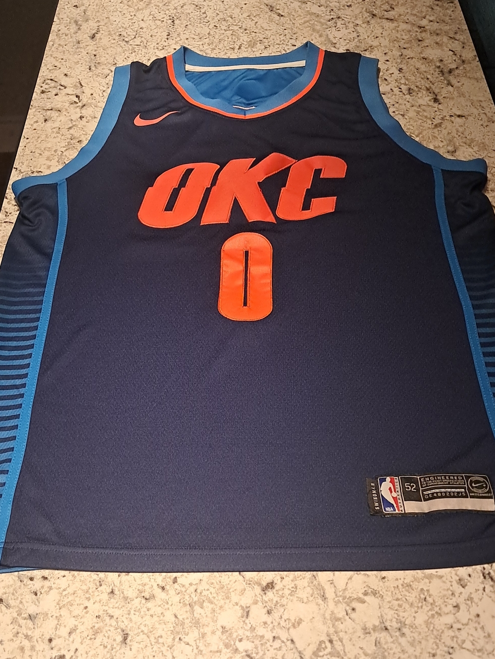 Nike Navy and Orange OKC Basketball Jersey Westbrook #0